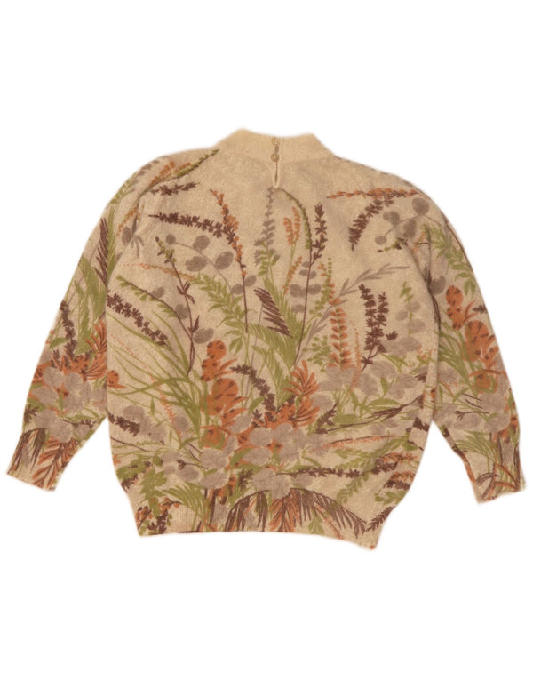 G. Pisano Dame Turtle Neck Jumper Sweater UK 8 Small Beige Floral Wool