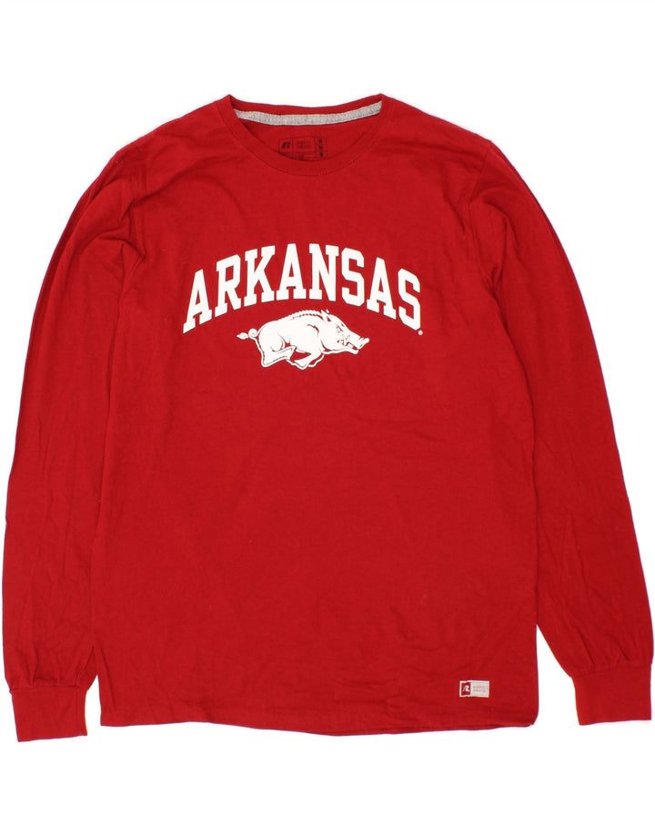 RUSSELL ATHLETIC Mens Arkansas Graphic Top Long Sleeve Medium Red Cotton Vintage Russell Athletic and Second-Hand Russell Athletic from Messina Hembry 