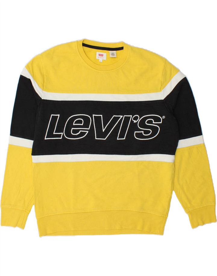 LEVI'S Mens Graphic Sweatshirt Jumper Medium Yellow Colourblock Cotton Vintage Levi's and Second-Hand Levi's from Messina Hembry 