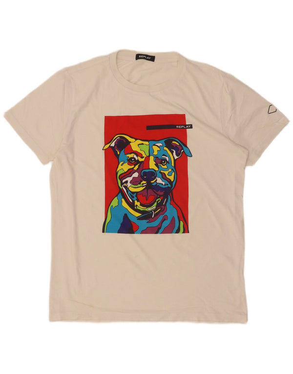 Replay Herre Grafisk T-Shirt Top Medium White