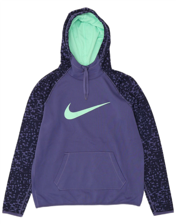 NIKE Dri Fit grafisk hættetrøjetrøje til kvinder UK 14 Medium Lilla Geometrisk
