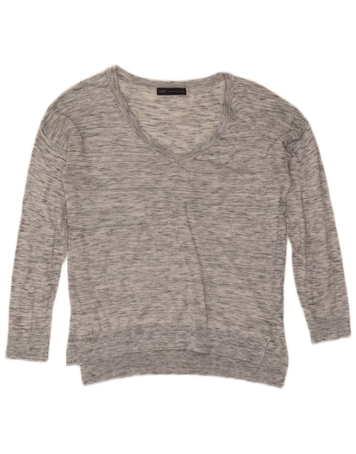 Marks & Spencer Dame V-hals sweater UK 8 Small Grey Flecked