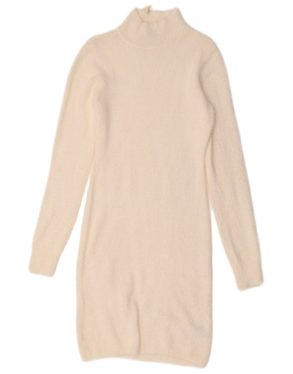 Jessica Simpson Dame Langærmet Jumper Kjole UK 10 Small White Nylon