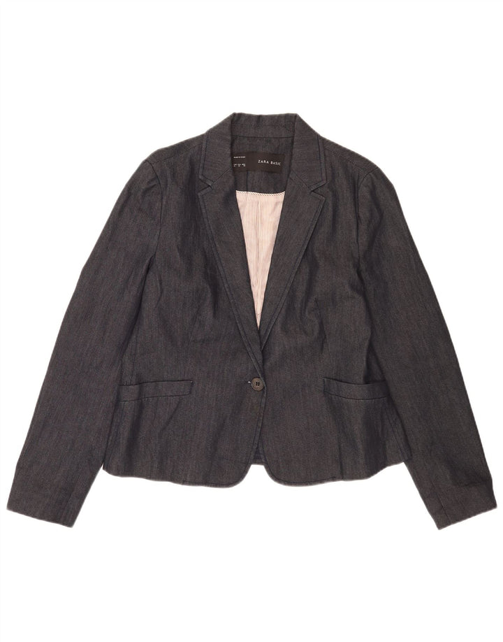 Zara Dame 1 Knap Blazer Jacket UK 18 XL Marineblå Bomuld