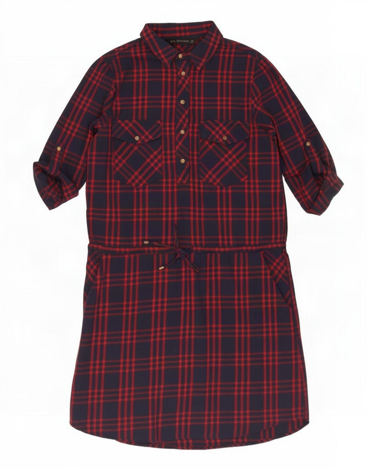 Zara Dame Pullover Shirt Dress UK 14 Medium Navy Blue Check