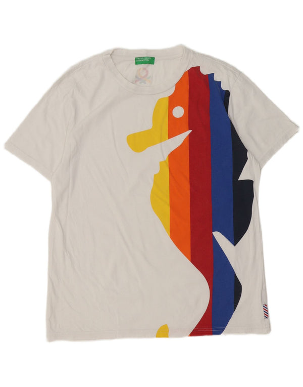 Benetton Boys Grafisk T-Shirt Top 15-16 år Medium Hvid Bomuld