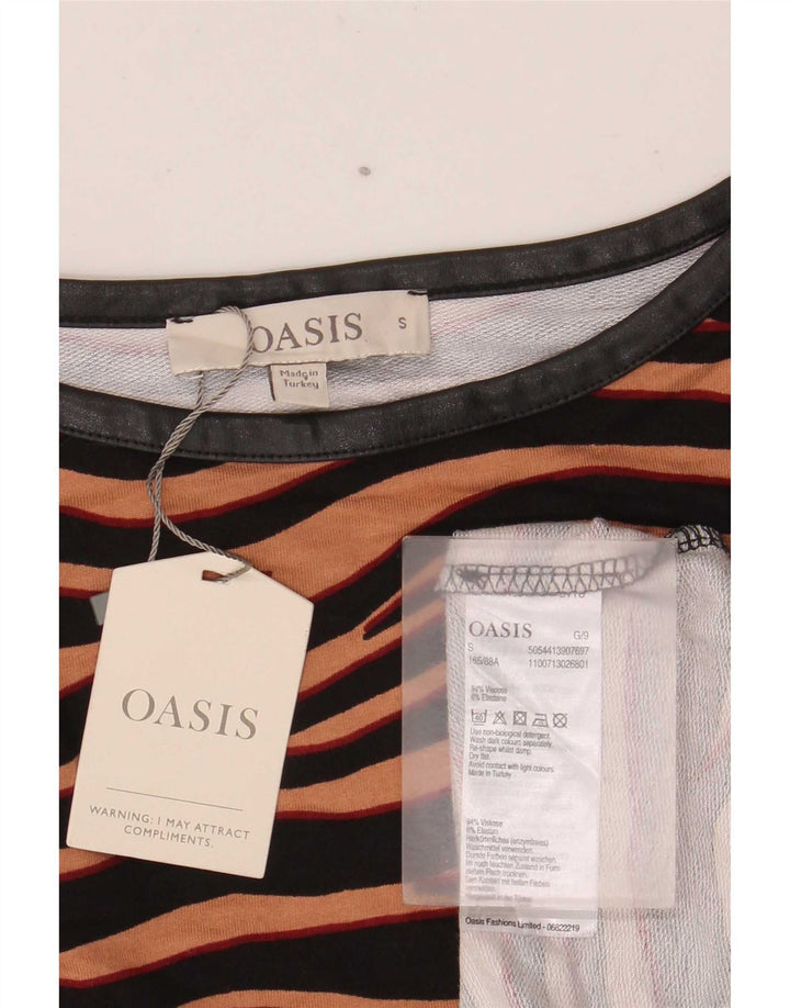 Oasis Womens Oversized Top 3/4 ærme UK 10 Small Brown Animal Print