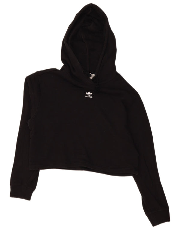Adidas Dame Crop Oversized Hoodie Jumper UK 14 Medium Sort Bomuld
