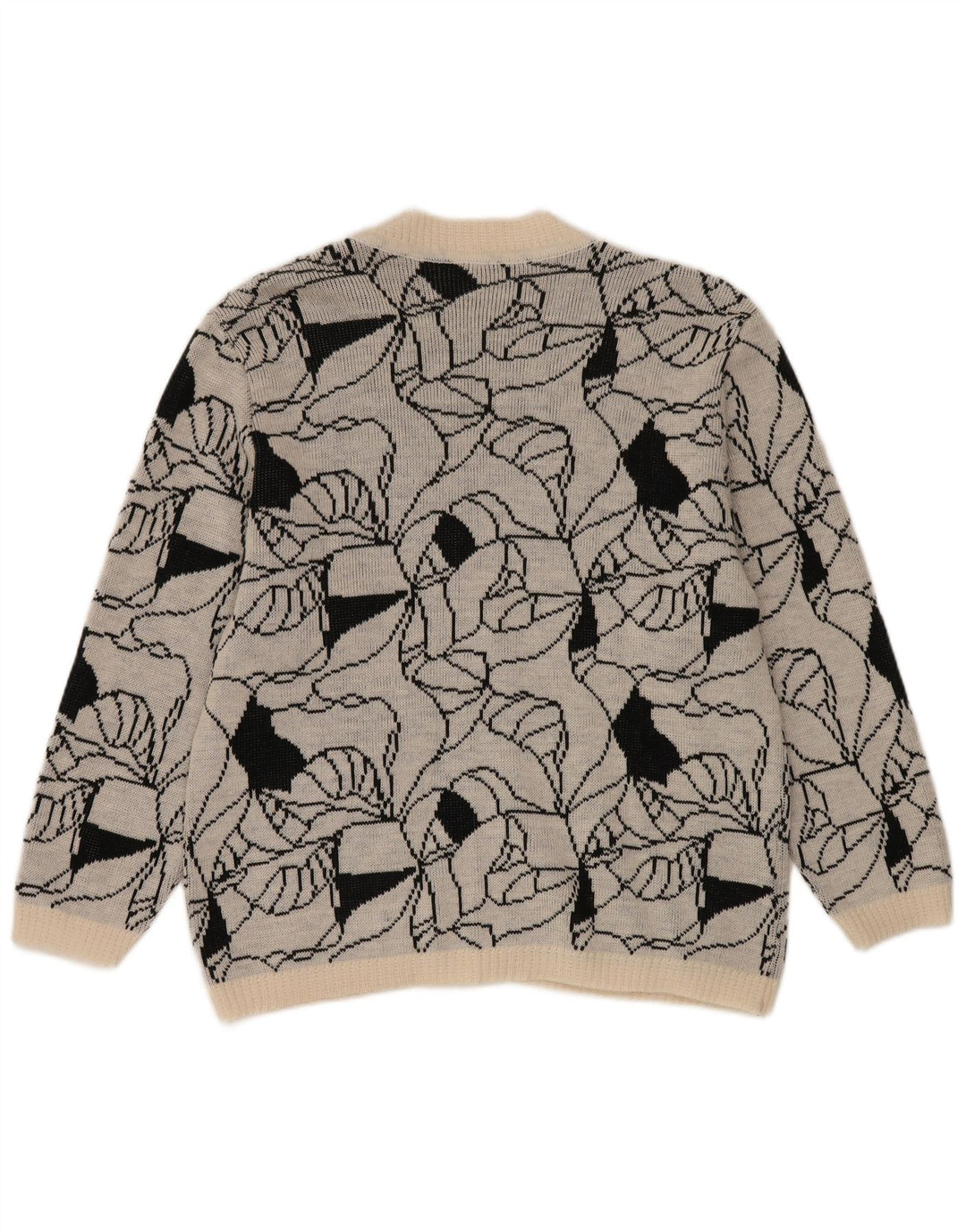 Vintage kvinders abstrakt mønster cardigan sweater UK 14 Large Grey