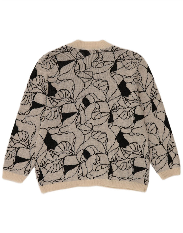 Vintage kvinders abstrakt mønster cardigan sweater UK 14 Large Grey