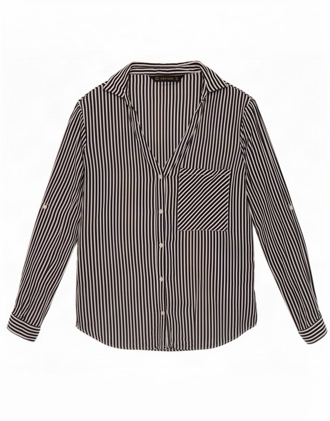 Zara Womens Shirt UK 12 Medium Black Pinstripe