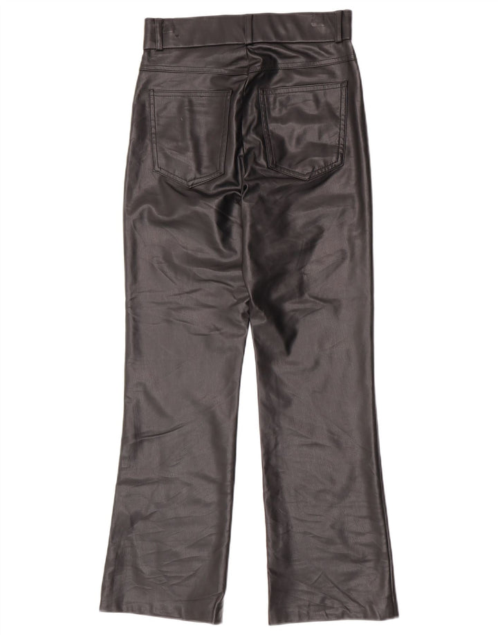 Zara Dame Bootcut imiteret læderbukser Små W26 L27 sort polyurethan