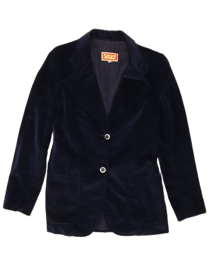 Vintage Dame Velvet 2 Button Blazer Jacket IT 42 Medium Navy Blue