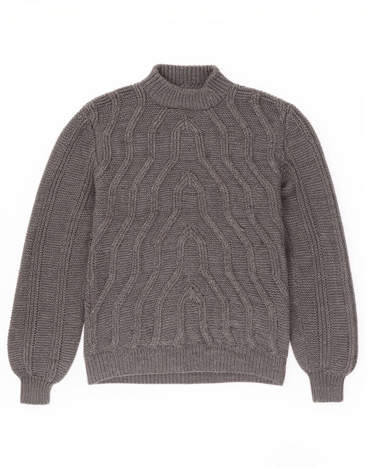 Vintage Herre Turtle Neck Jumper Sweater Medium Grå Geometrisk