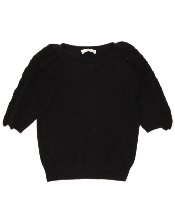 Zara Dame Kortærmet Jumper Sweater UK 12 Medium Sort