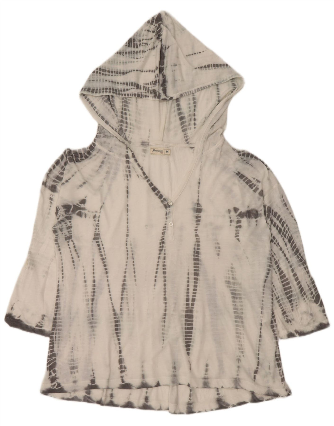 Vintage dame hætte top 3/4 ærme UK 14 Medium White Tie Dye Polyester