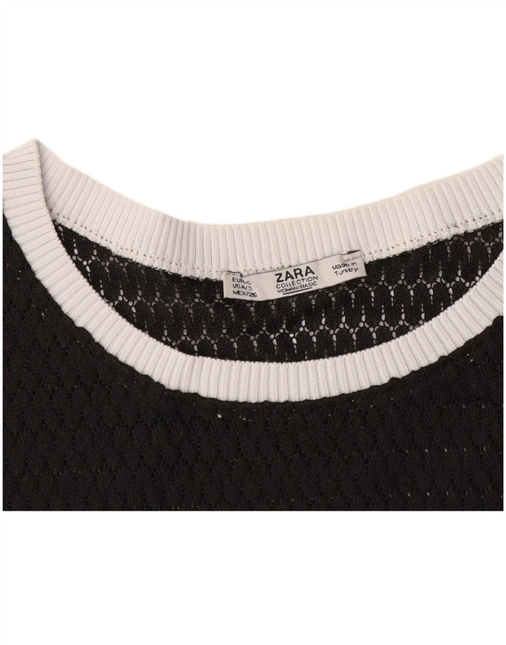 Zara Dame Se Through T-Shirt Top UK 10 Lille Sort
