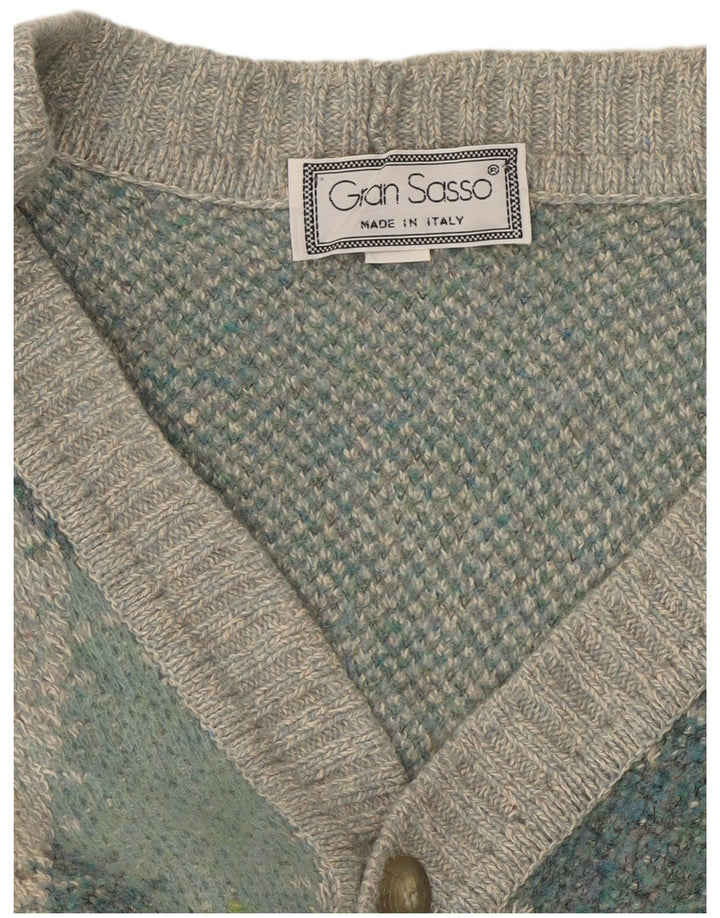 Gran Sasso Herre Cardigan Sweater Medium Grey Argyle/Diamond Wool