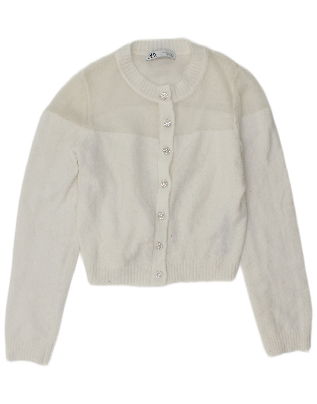Zara Womens Crop Cardigan Sweater UK 12 Medium White Polyester