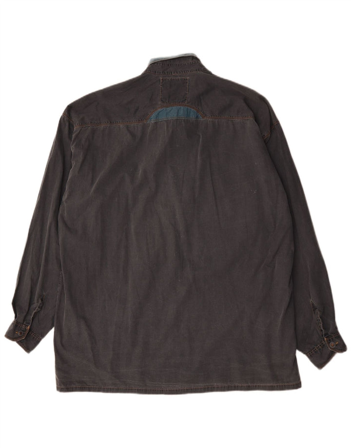 Vintage denimskjorte til mænd XL Grå Colourblock Bomuld