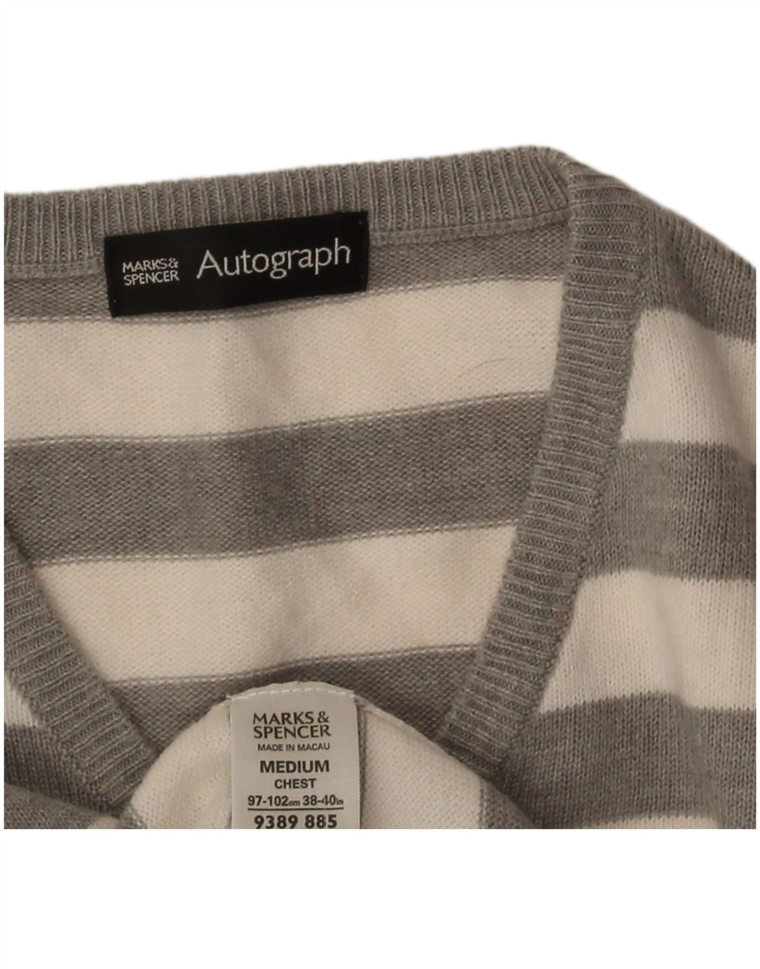 Marks & Spencer Herre Autograph V-hals trøjetrøje Medium Grå Stribet