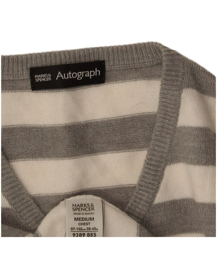 Marks & Spencer Herre Autograph V-hals trøjetrøje Medium Grå Stribet