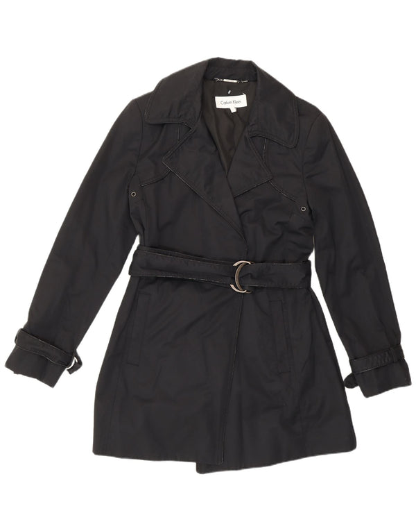 Calvin Klein Dame Trench Coat UK 10 Small Black Bomuld Classic