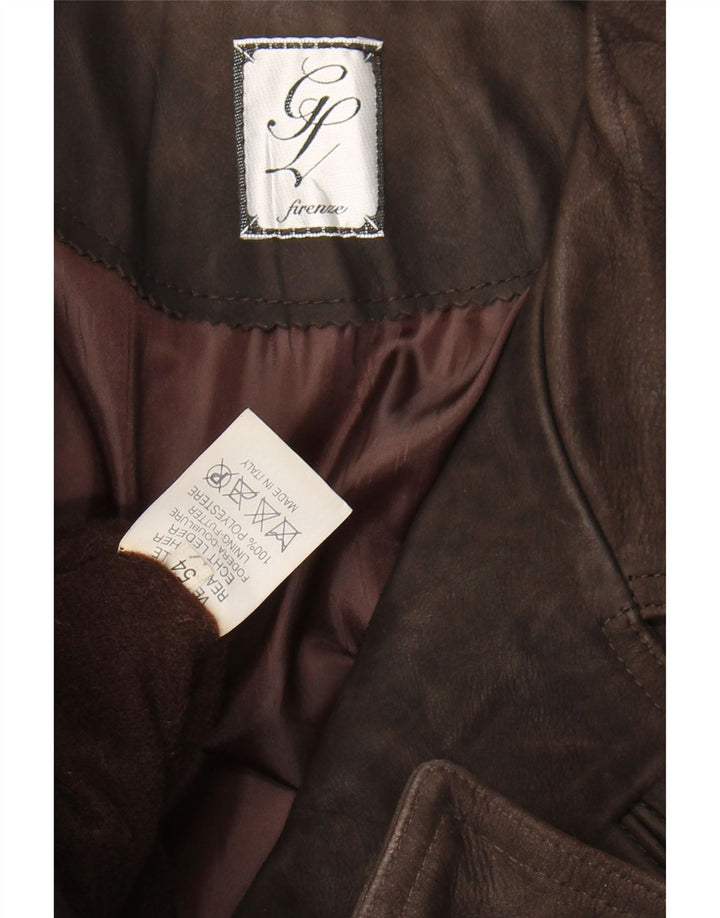 Vintage herre dobbeltradet læderfrakke IT 54 2XL brunt læder