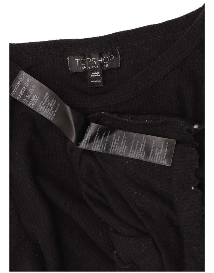 Topshop Dame Crop Bluse Top UK 8 Small Black Bomuld