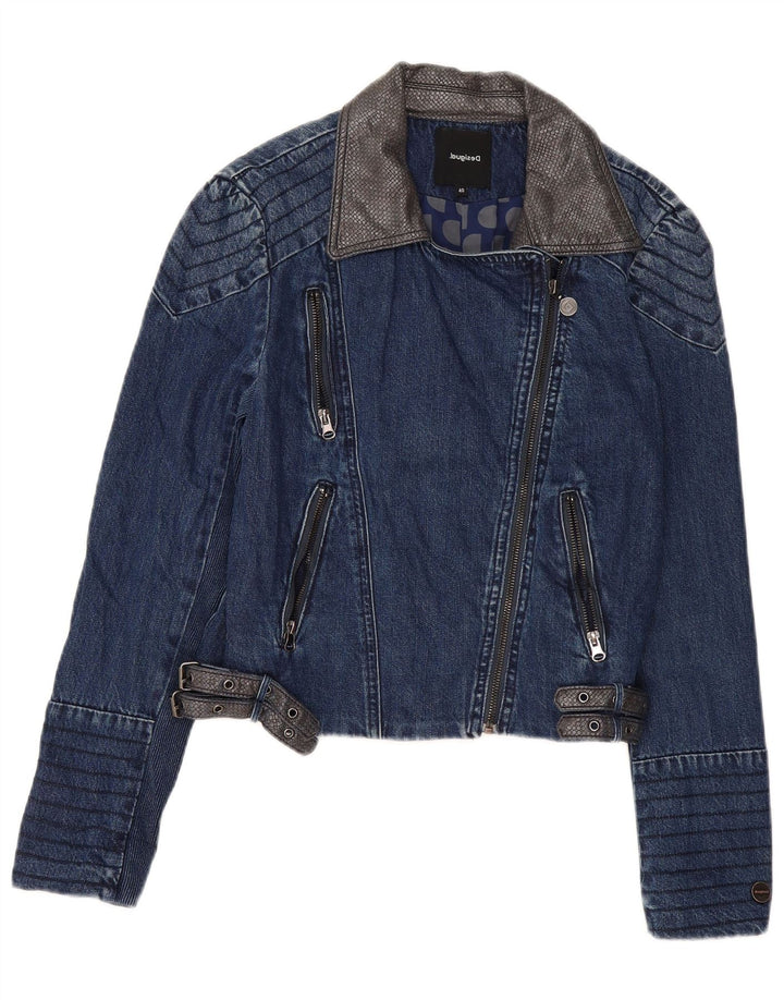 Desigual Dame Crop denimjakke EU 40 Medium Navyblå Blomsterbomuld