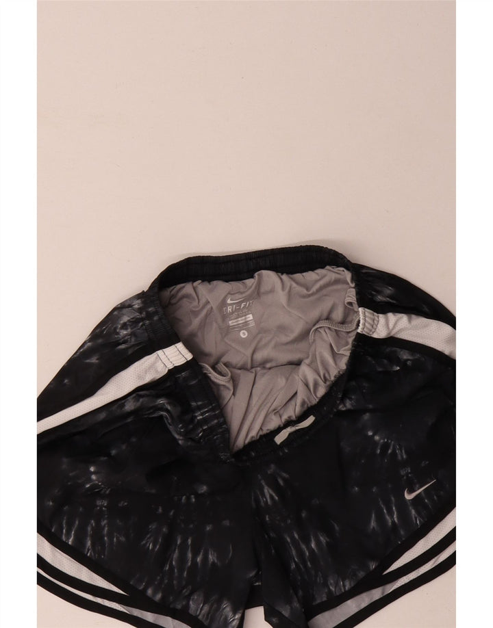 Nike Dame Dri Fit Sports Shorts UK 8 Small Black Tie Dye Polyester
