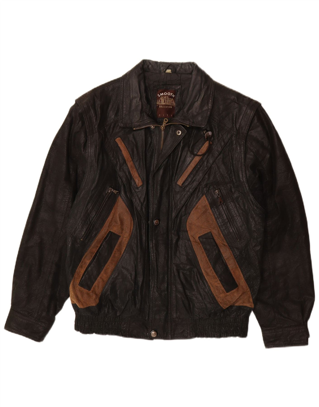 VINTAGE Herre læderjakke UK 40 Large Black Colourblock Læder