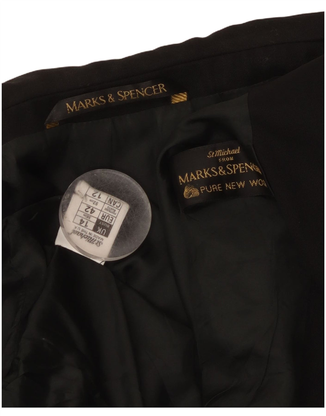 Marks & Spencer Dame Dobbeltradet Blazer Jacket UK 14 Stor sort uld
