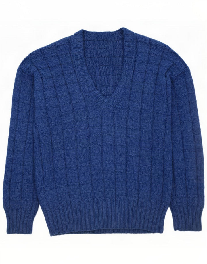 Vintage Herre V-hals sweater Small Blue