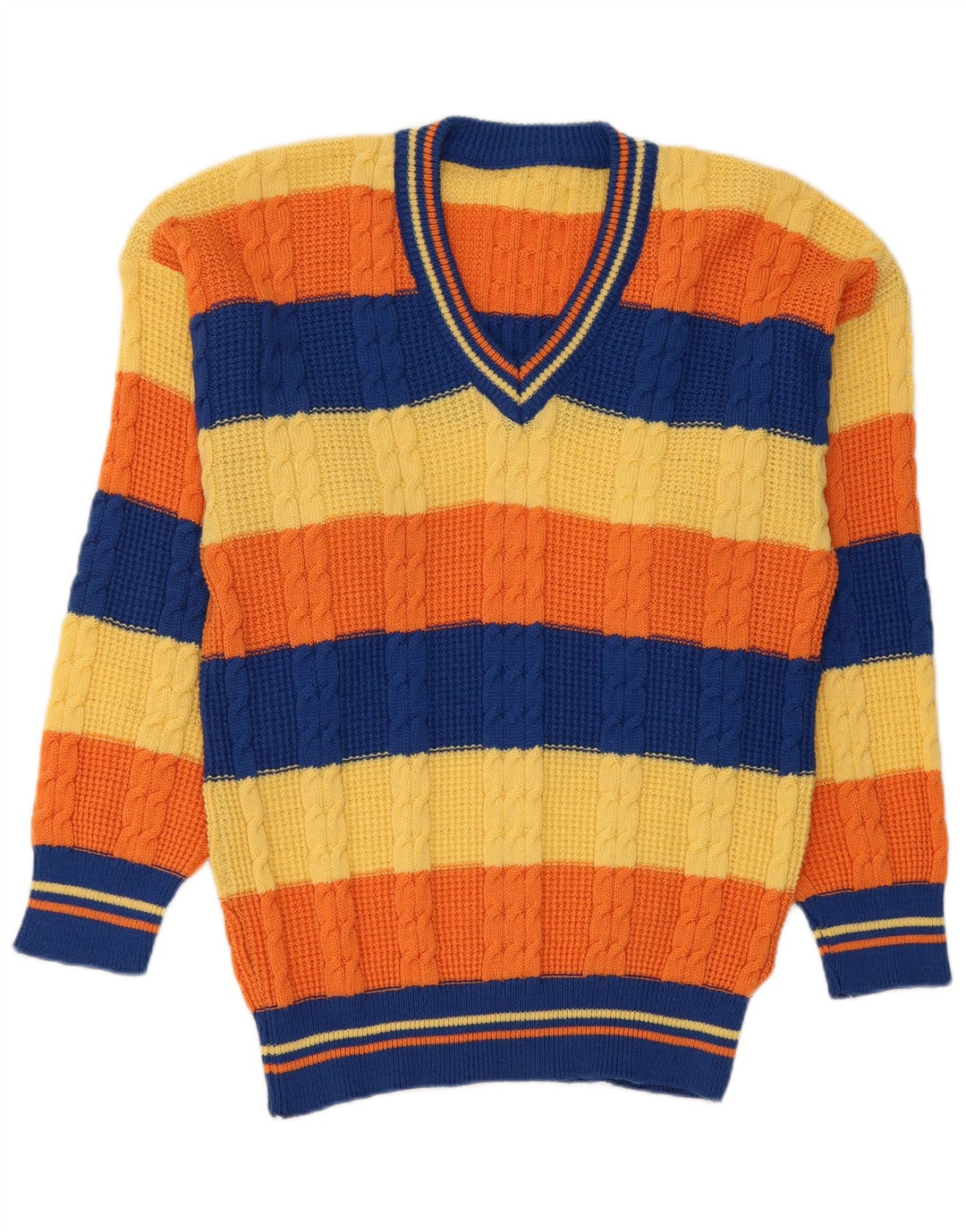 Vintage Herre V-hals sweater Medium Flerfarvet Stribet
