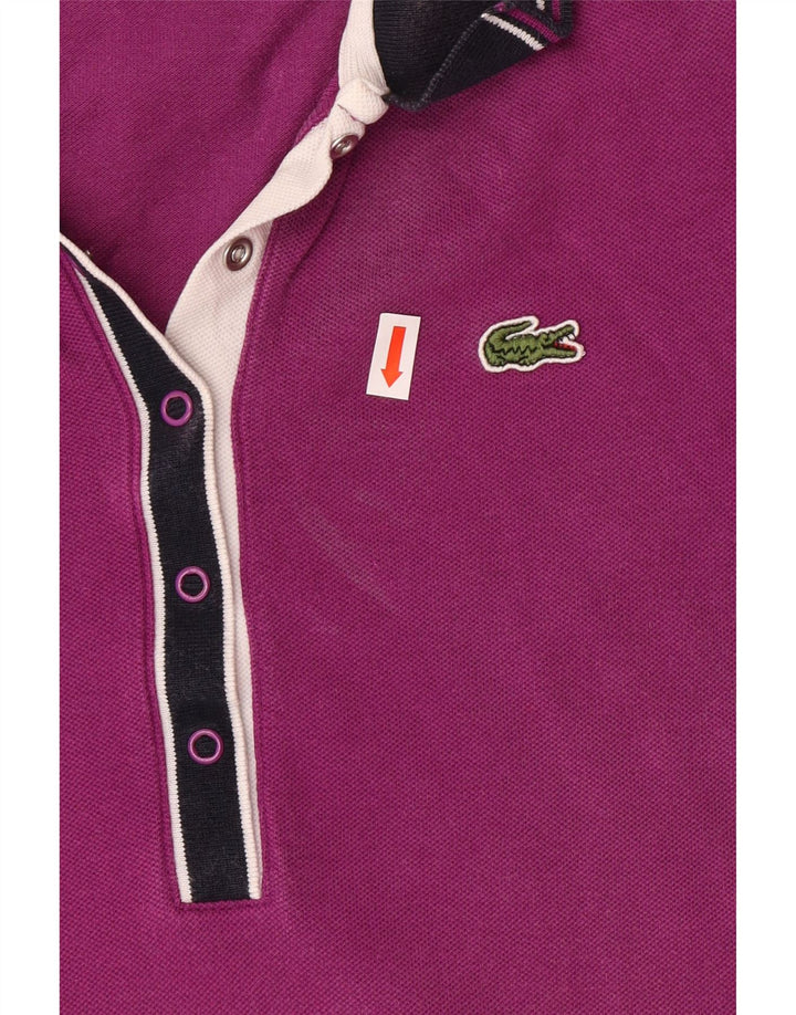 LACOSTE Poloshirt til kvinder størrelse 44 Large Lilla Colourblock Bomuld