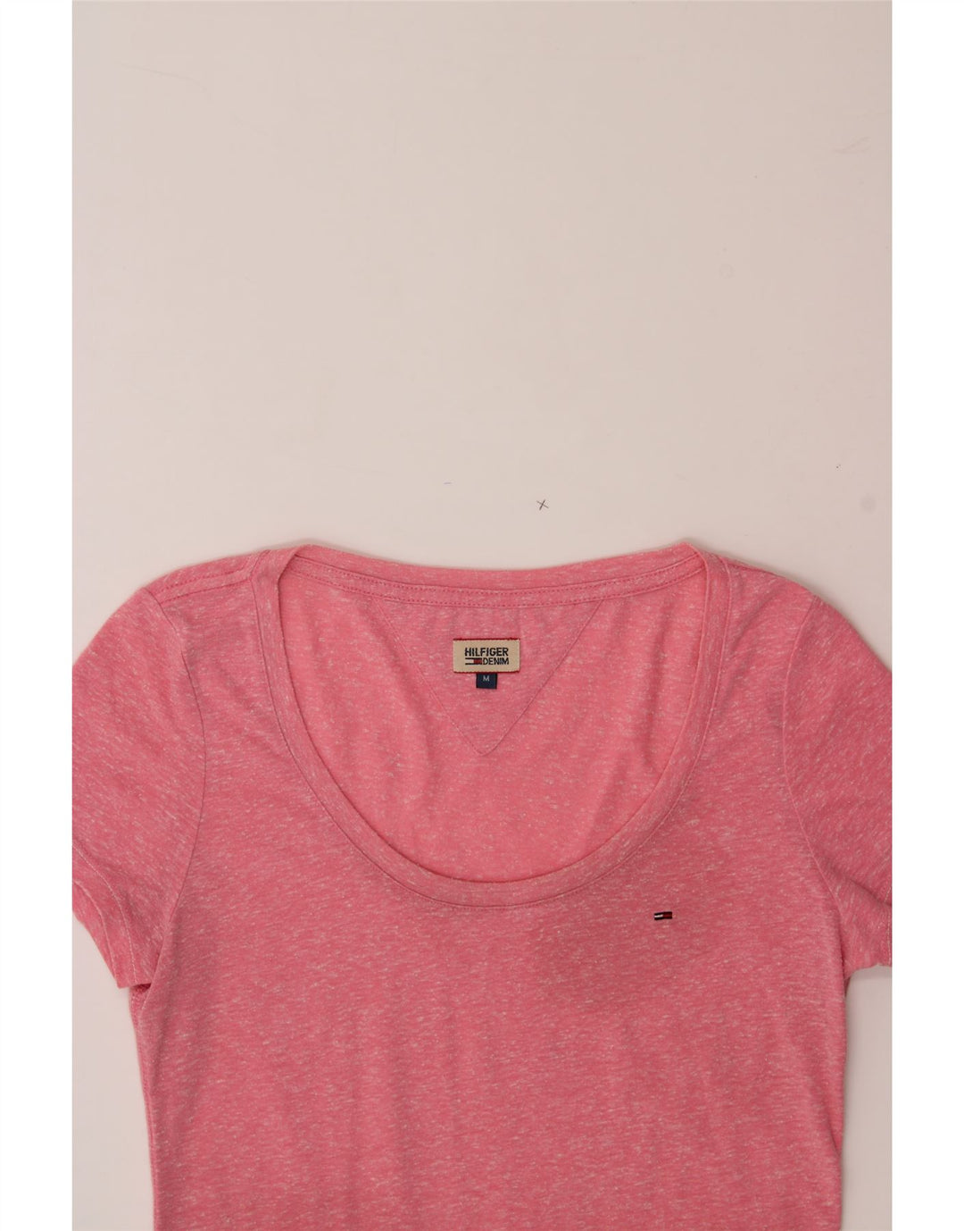 TOMMY HILFIGER Womens T-Shirt Top UK 12 Medium Pink Flecked Vintage Tommy Hilfiger and Second-Hand Tommy Hilfiger from Messina Hembry 