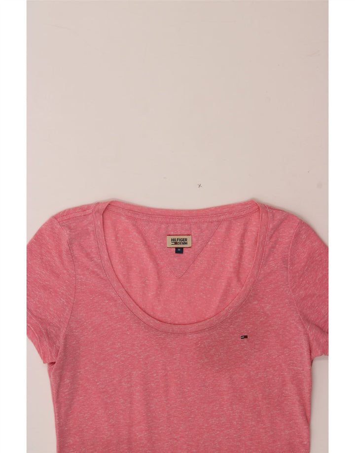 TOMMY HILFIGER Womens T-Shirt Top UK 12 Medium Pink Flecked Vintage Tommy Hilfiger and Second-Hand Tommy Hilfiger from Messina Hembry 