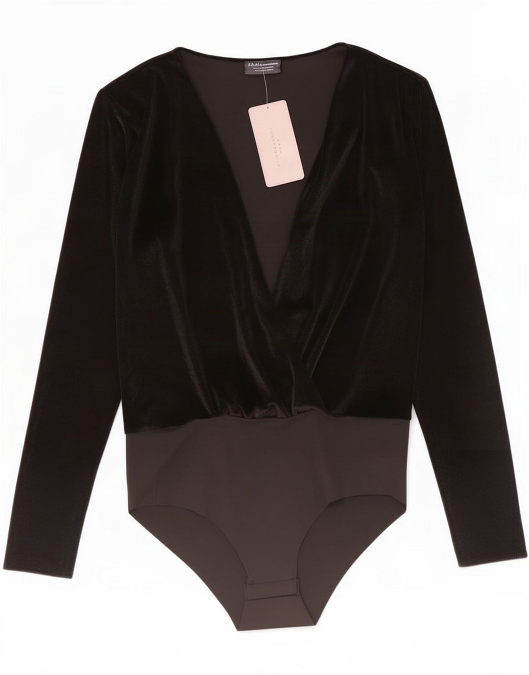 Zara Langærmet Velour Bodysuit UK 12 Medium Sort Colourblock