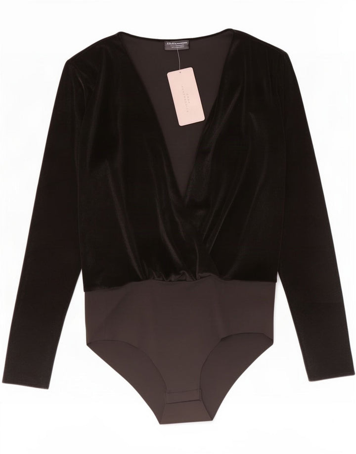 Zara Langærmet Velour Bodysuit UK 12 Medium Sort Colourblock