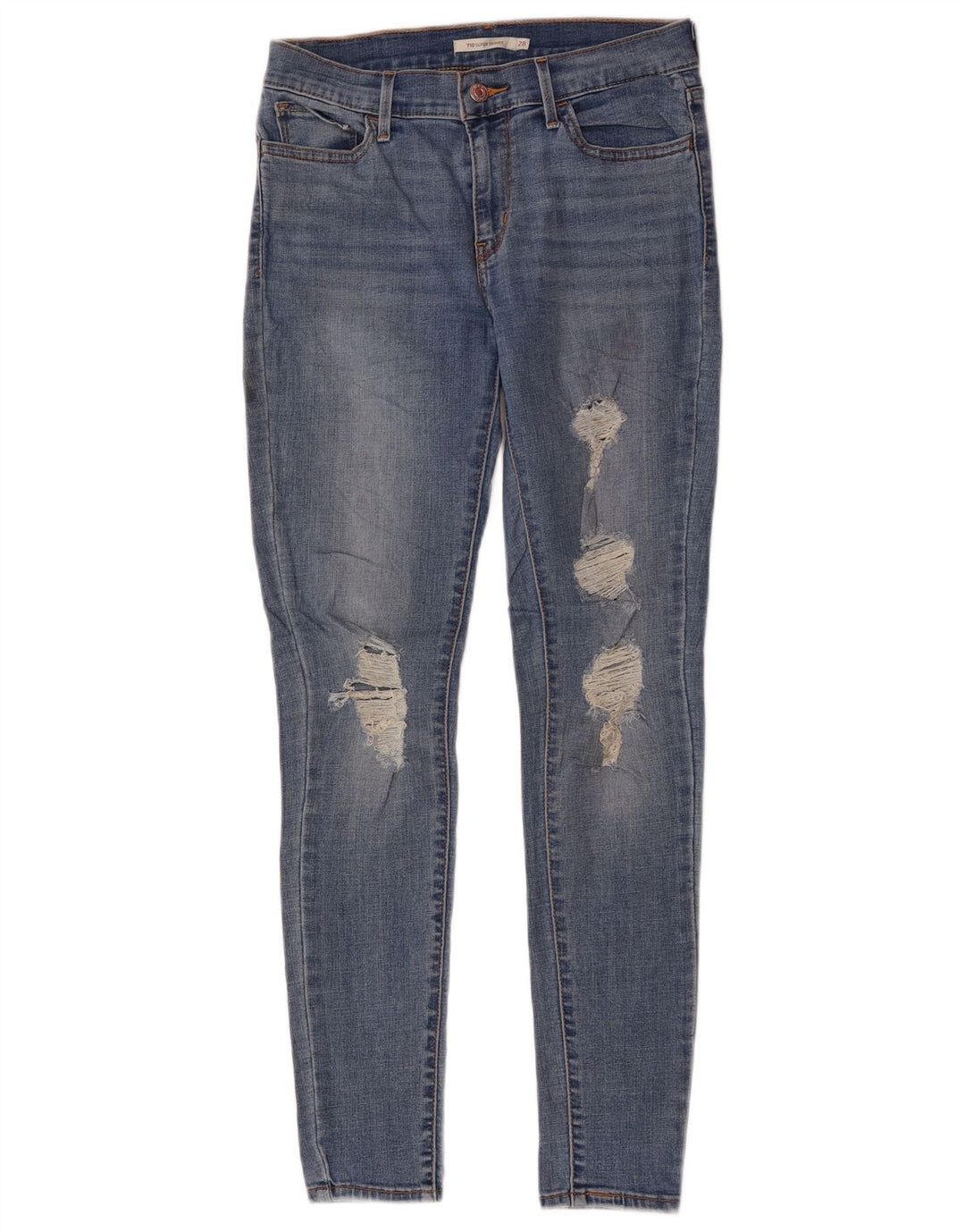LEVI'S Dame 710 Distressed Super Skinny Jeans W28 L30 Blå Polyester