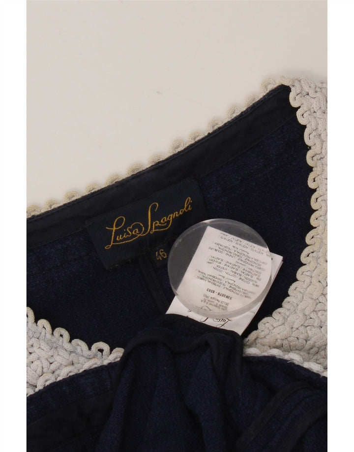 Luisa Spagnoli Womens Crop Bolero Jacket IT 46 Large Navy Blue Colourblock
