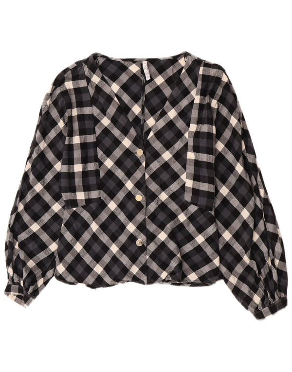 Zara Womens Crop Shirt Bluse UK 14 Large Navy Blue Ternet Bomuld