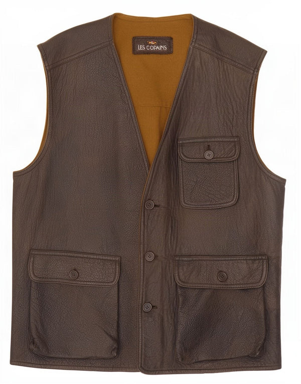 Les Copains Herre Vendbar Læder Gilet IT 56 3XL Brun