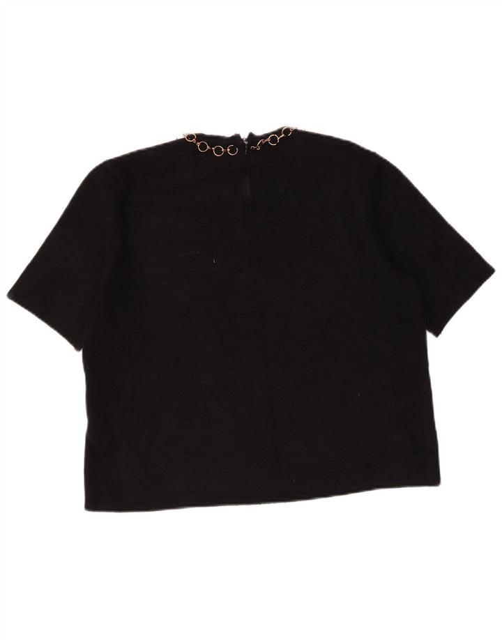 Zara Womens Crop Bluse Top UK 12 Medium Black Viscose