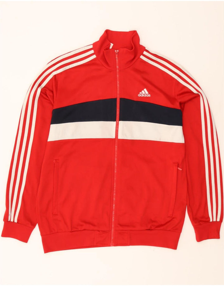 ADIDAS Boys Tracksuit Top Jacket 15-16 Years Red Colourblock Polyester Vintage Adidas and Second-Hand Adidas from Messina Hembry 