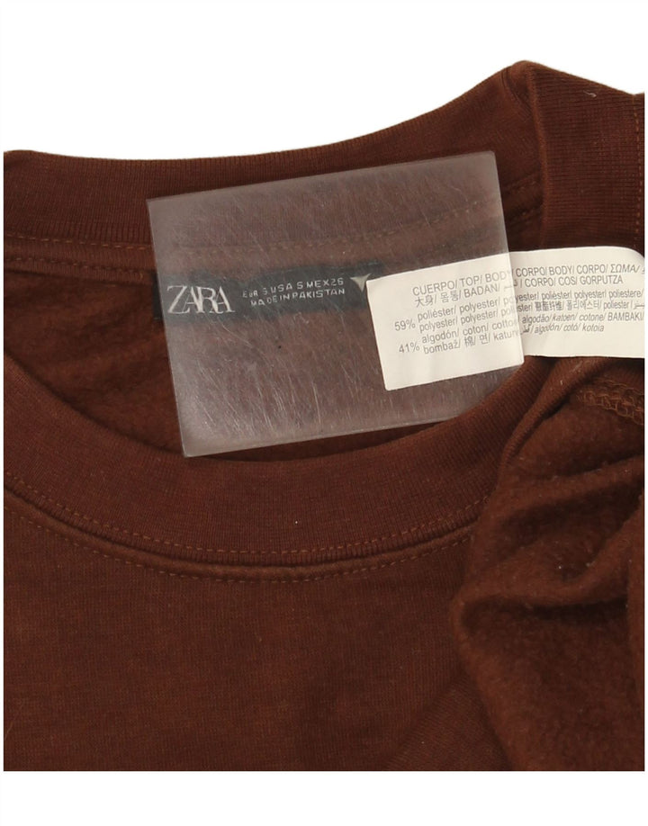 Zara Womens Crop Sweatshirt Jumper UK 10 Lille brun polyester