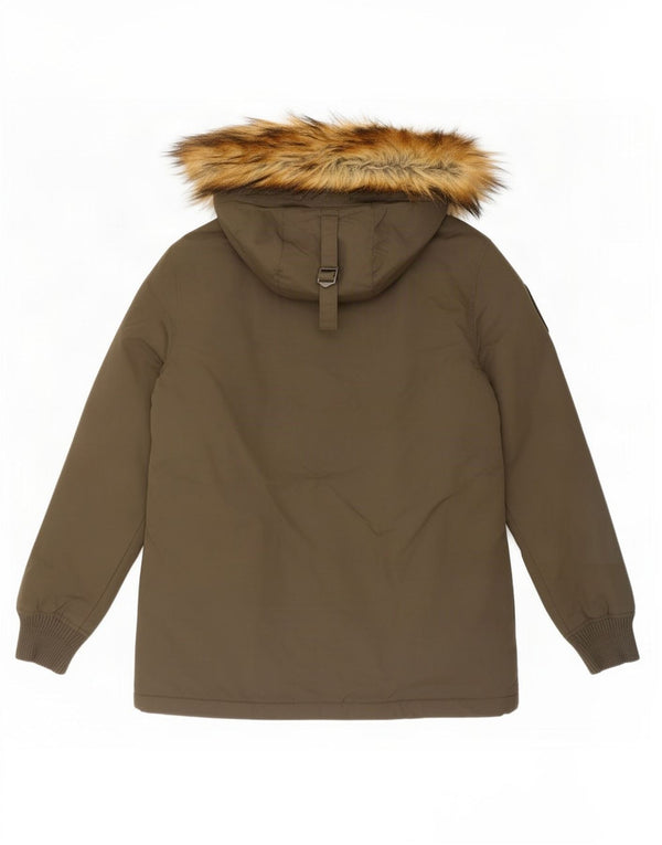 Superdry Dame Hooded Parka Jacket UK 16 Large Khaki Nylon