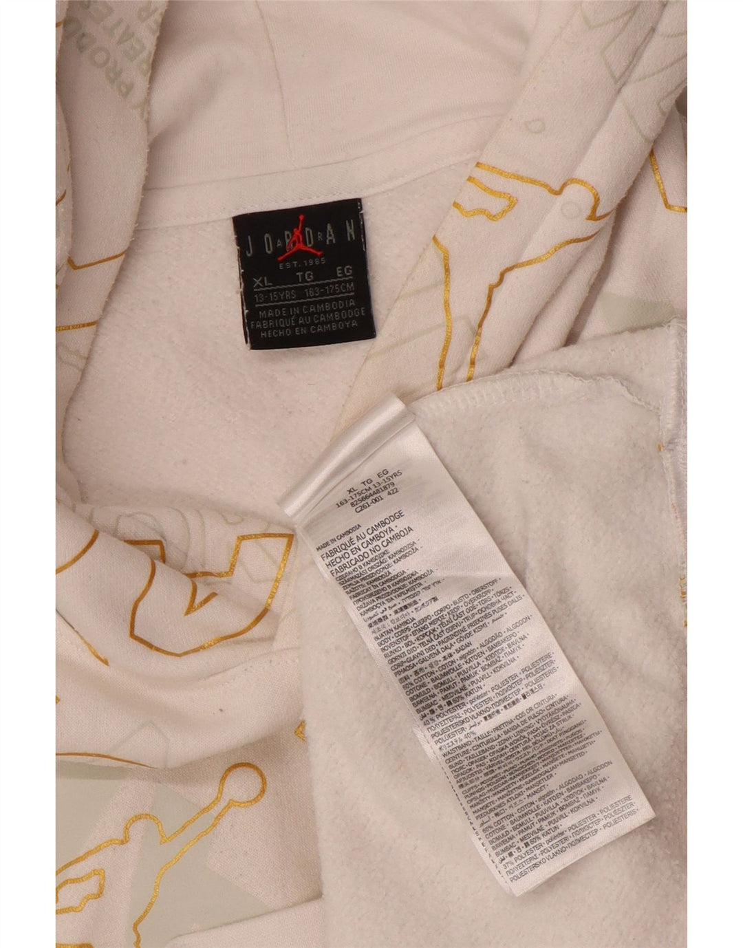 JORDAN Grafisk hættetrøje til drenge 13-14 år XL Hvid bomuld