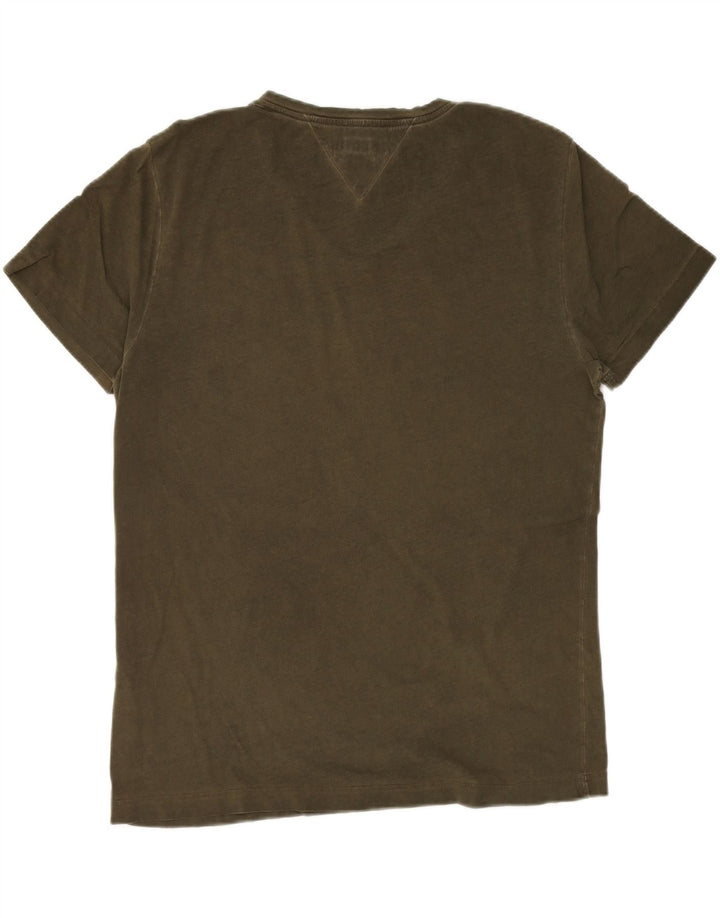 TOMMY HILFIGER Mens Garment Dyed T-Shirt Top Large Khaki Vintage Tommy Hilfiger and Second-Hand Tommy Hilfiger from Messina Hembry 